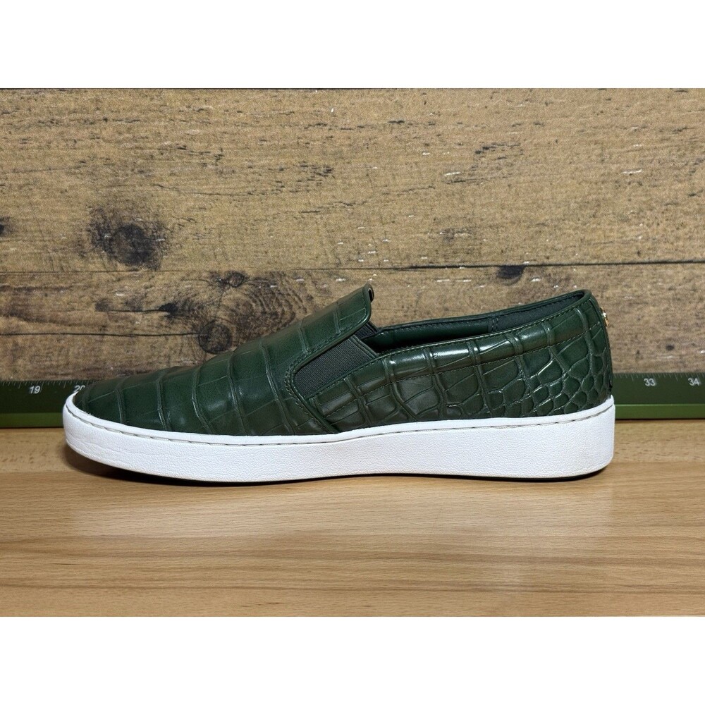 🔥🐊Michael Kors KEATON Slip On Sneakers Shoes Moss green croc embossed 8.5 - Picture 3 of 11